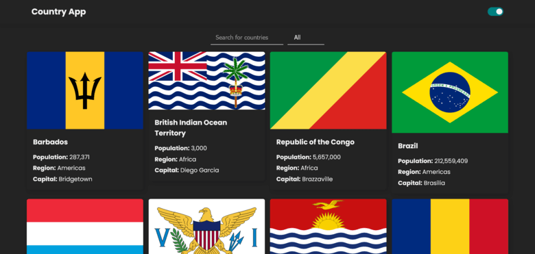 Screenshot of Country App